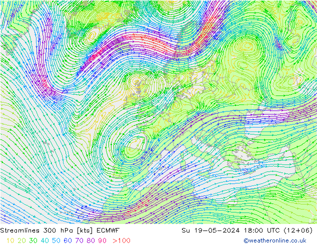风 300 hPa ECMWF 星期日 19.05.2024 18 UTC