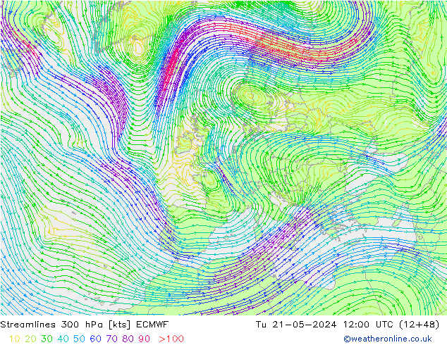 Rüzgar 300 hPa ECMWF Sa 21.05.2024 12 UTC