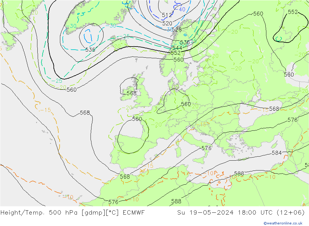 Height/Temp. 500 hPa ECMWF 星期日 19.05.2024 18 UTC