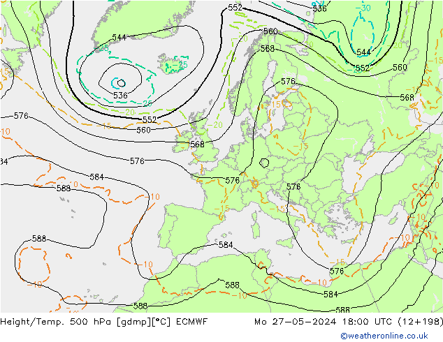 Hoogte/Temp. 500 hPa ECMWF ma 27.05.2024 18 UTC
