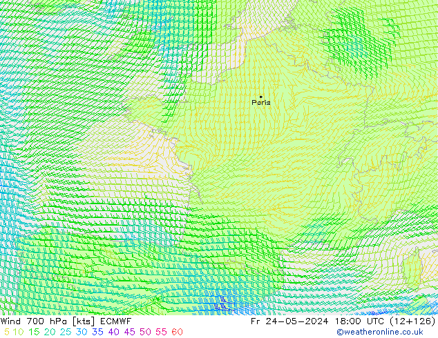 Wind 700 hPa ECMWF Pá 24.05.2024 18 UTC