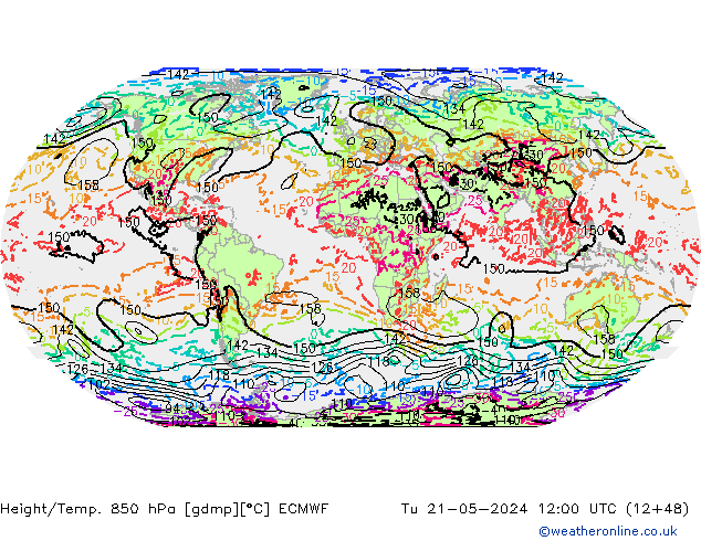 Z500/Yağmur (+YB)/Z850 ECMWF Sa 21.05.2024 12 UTC