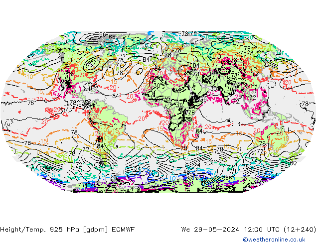 Height/Temp. 925 hPa ECMWF We 29.05.2024 12 UTC