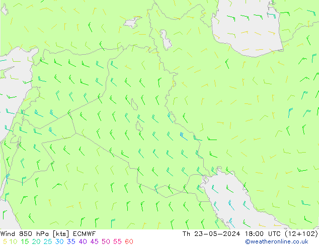 Wind 850 hPa ECMWF do 23.05.2024 18 UTC