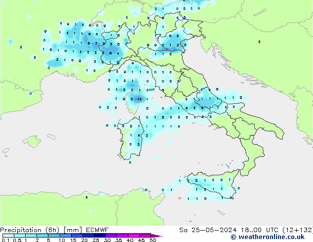 Precipitation (6h) ECMWF So 25.05.2024 00 UTC
