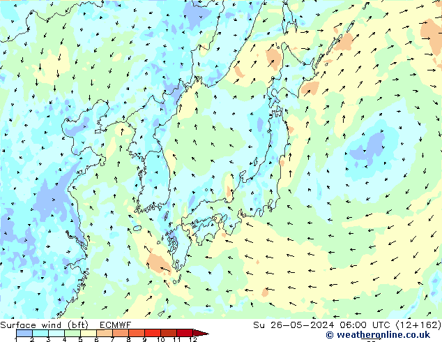 Surface wind (bft) ECMWF Ne 26.05.2024 06 UTC