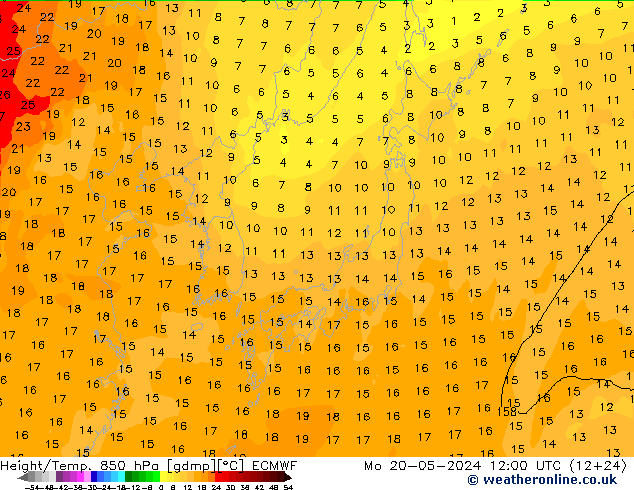 Z500/Rain (+SLP)/Z850 ECMWF Po 20.05.2024 12 UTC