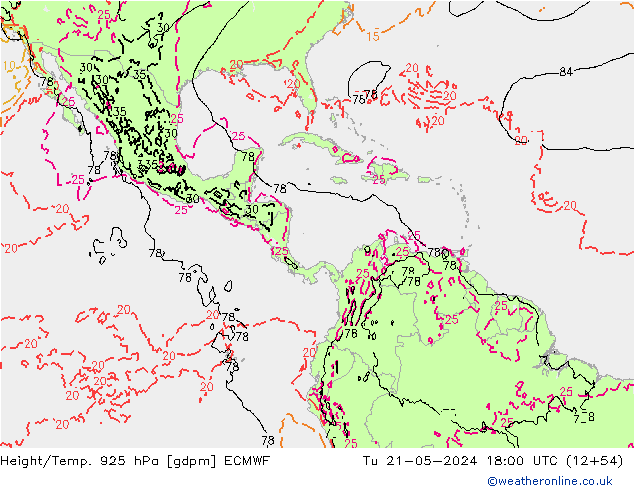 Géop./Temp. 925 hPa ECMWF mar 21.05.2024 18 UTC