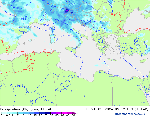 Precipitação (6h) ECMWF Ter 21.05.2024 12 UTC
