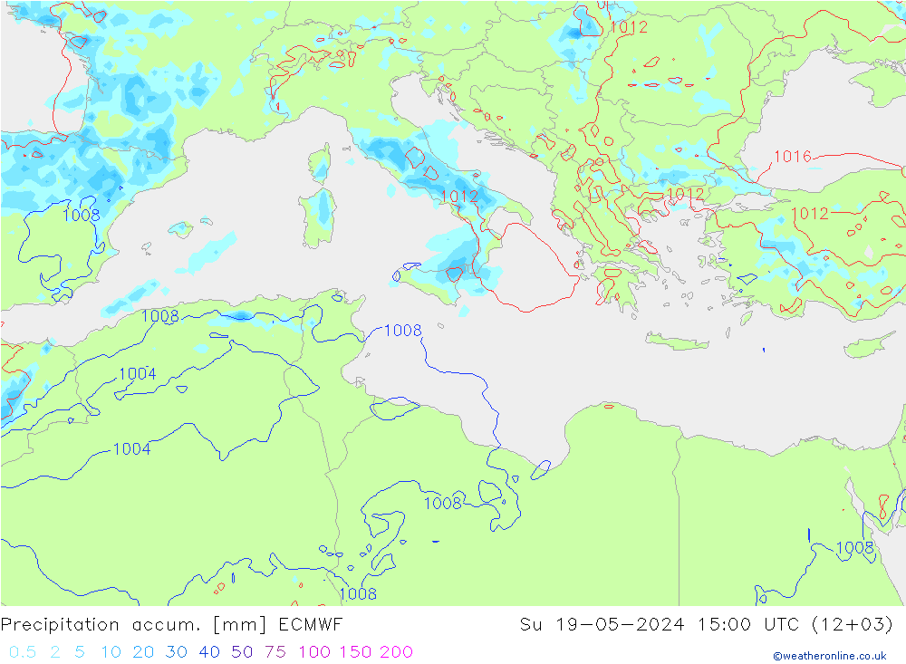 Toplam Yağış ECMWF Paz 19.05.2024 15 UTC