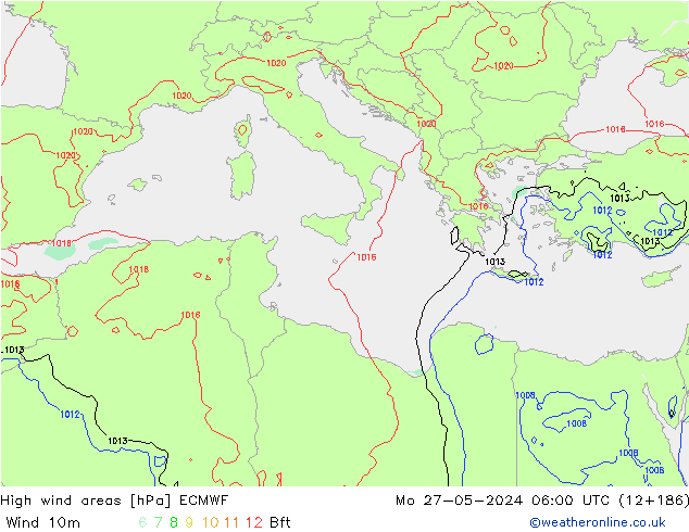 High wind areas ECMWF пн 27.05.2024 06 UTC