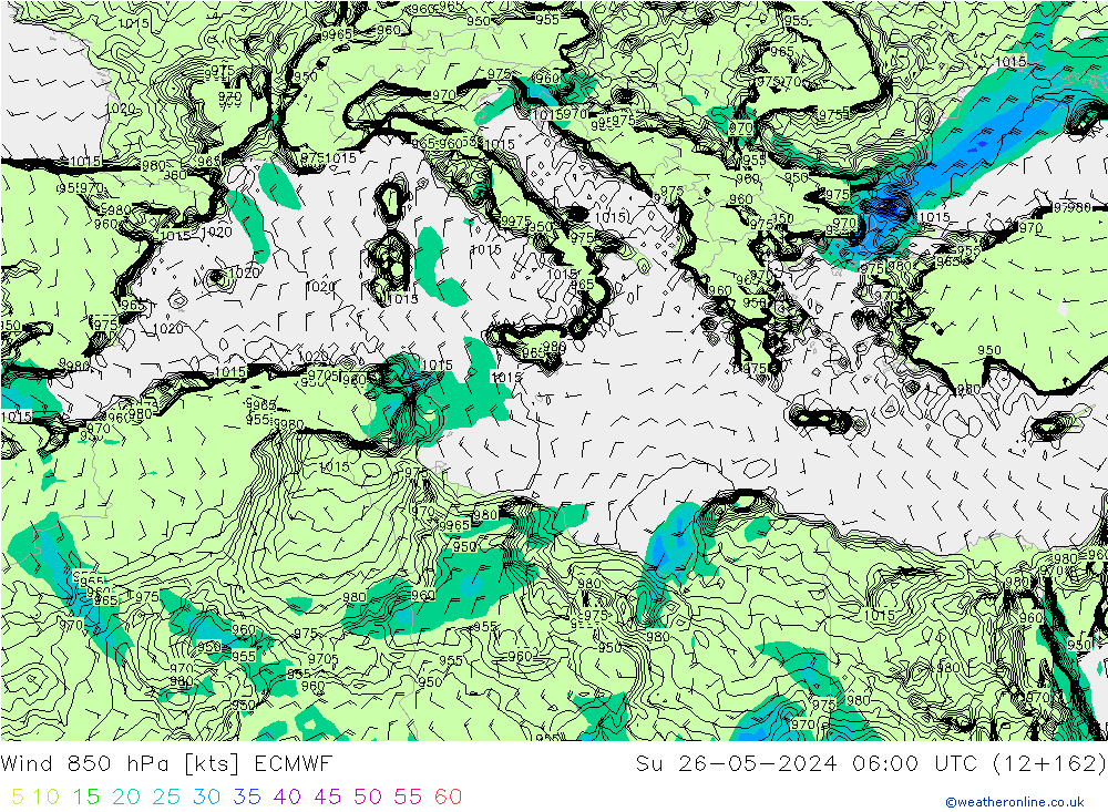 wiatr 850 hPa ECMWF nie. 26.05.2024 06 UTC