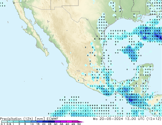 Precipitación (12h) ECMWF lun 20.05.2024 00 UTC