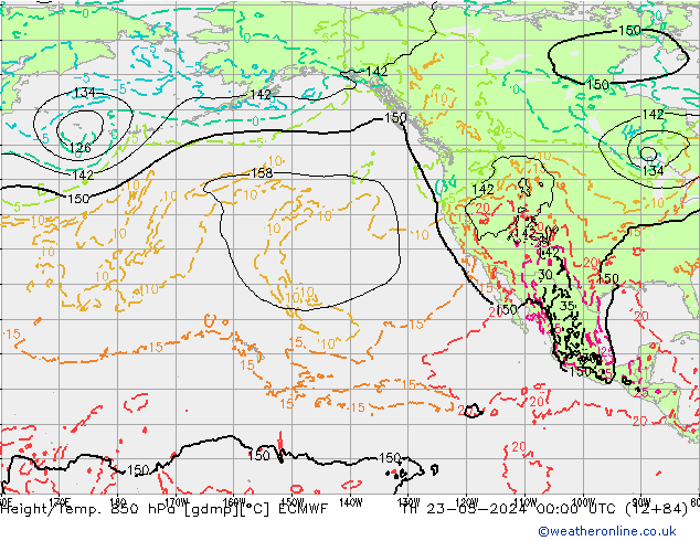 Z500/Rain (+SLP)/Z850 ECMWF Čt 23.05.2024 00 UTC