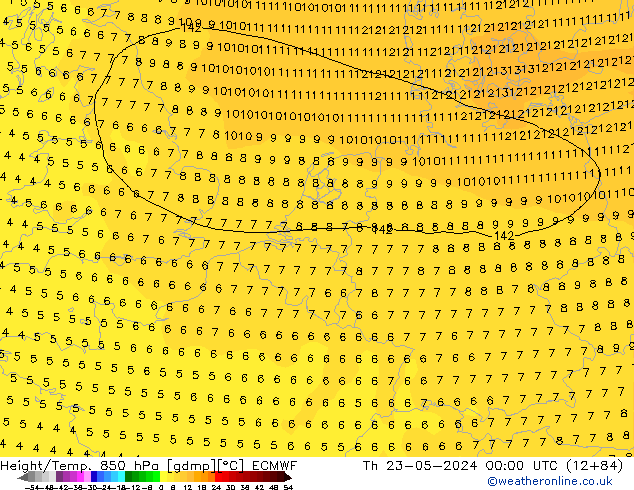 Height/Temp. 850 hPa ECMWF gio 23.05.2024 00 UTC