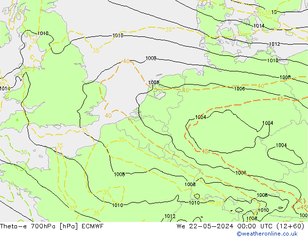 Theta-e 700гПа ECMWF ср 22.05.2024 00 UTC