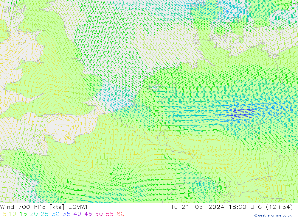 Wind 700 hPa ECMWF Di 21.05.2024 18 UTC