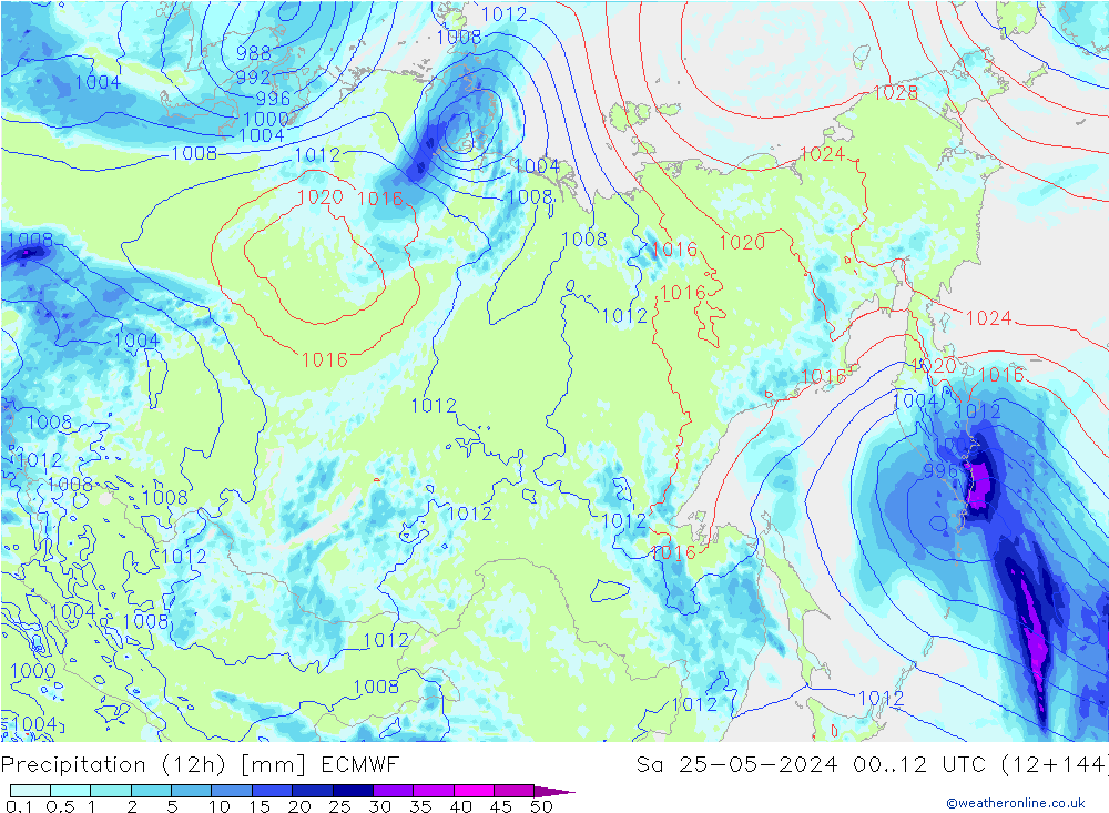 Precipitation (12h) ECMWF Sa 25.05.2024 12 UTC