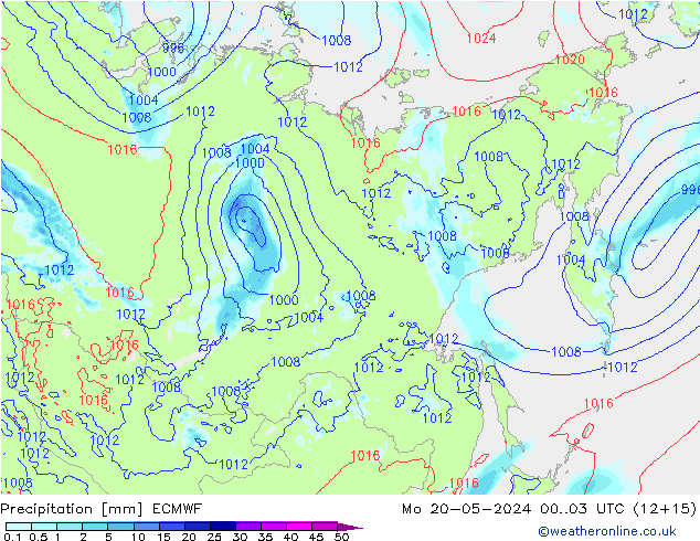 Srážky ECMWF Po 20.05.2024 03 UTC