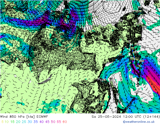 Wind 850 hPa ECMWF Sa 25.05.2024 12 UTC
