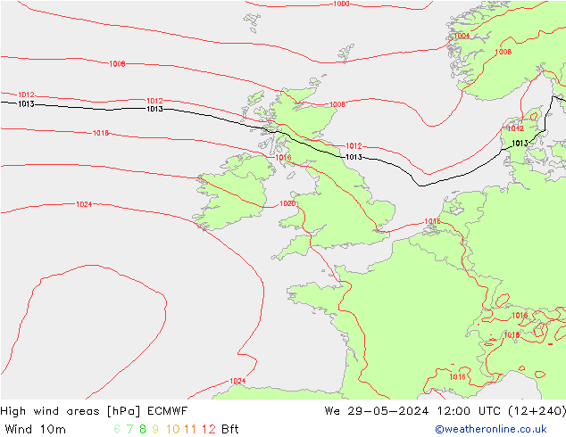 High wind areas ECMWF ср 29.05.2024 12 UTC