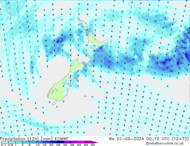 Precipitación (12h) ECMWF mié 22.05.2024 12 UTC