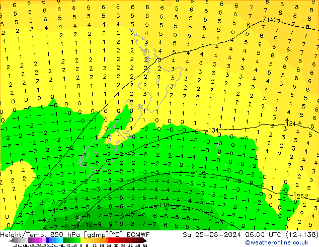 Yükseklik/Sıc. 850 hPa ECMWF Cts 25.05.2024 06 UTC