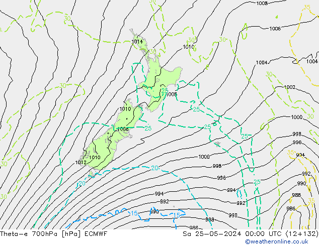 Theta-e 700hPa ECMWF za 25.05.2024 00 UTC