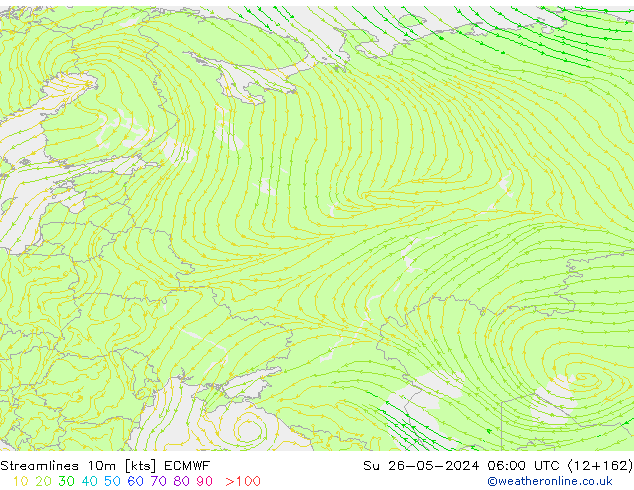 Ligne de courant 10m ECMWF dim 26.05.2024 06 UTC