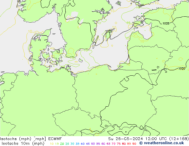 Isotachs (mph) ECMWF Dom 26.05.2024 12 UTC