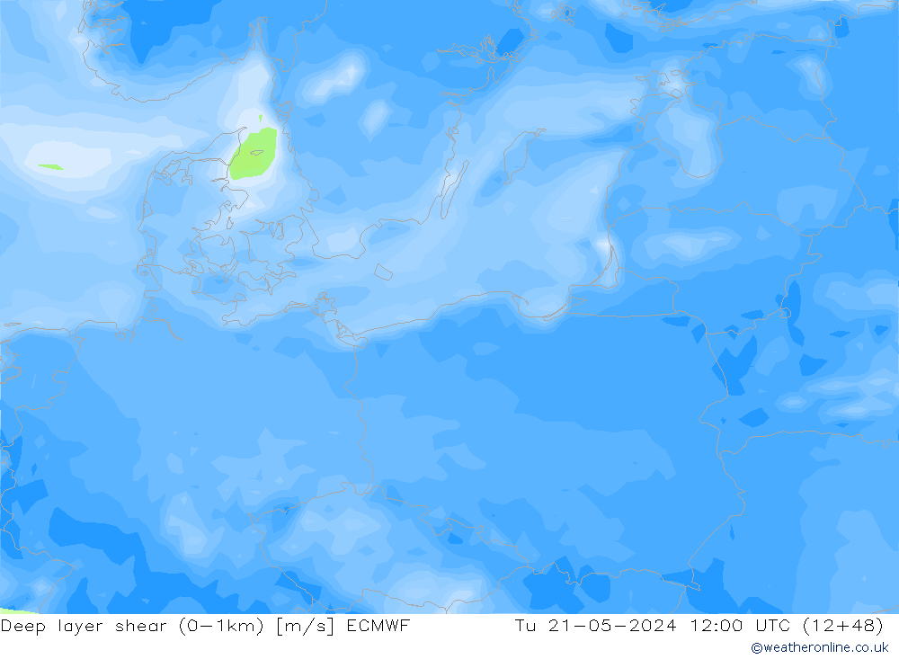 Deep layer shear (0-1km) ECMWF Ter 21.05.2024 12 UTC