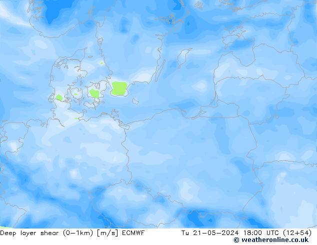 Deep layer shear (0-1km) ECMWF Ter 21.05.2024 18 UTC