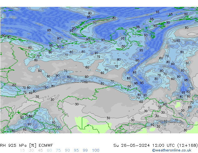Humidité rel. 925 hPa ECMWF dim 26.05.2024 12 UTC