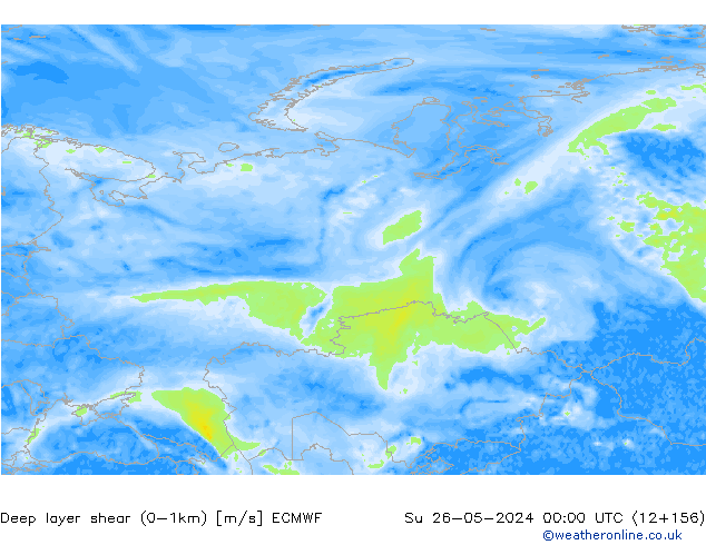 Deep layer shear (0-1km) ECMWF zo 26.05.2024 00 UTC