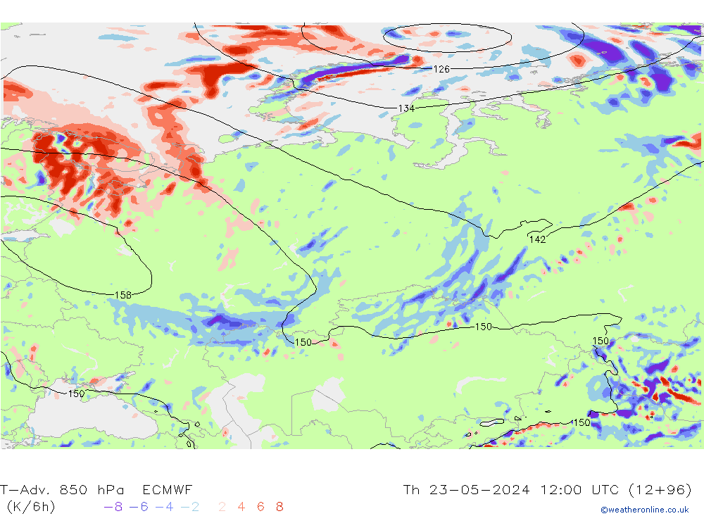 T-Adv. 850 hPa ECMWF gio 23.05.2024 12 UTC