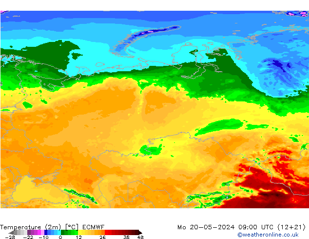 Temperature (2m) ECMWF Mo 20.05.2024 09 UTC