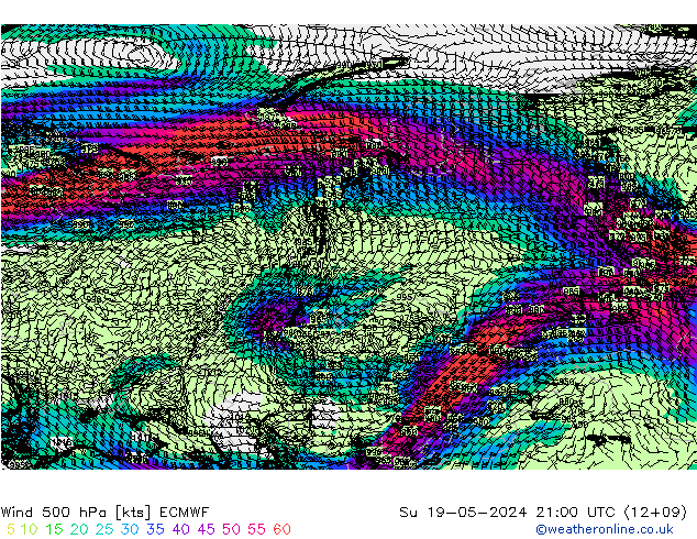 Wind 500 hPa ECMWF Ne 19.05.2024 21 UTC