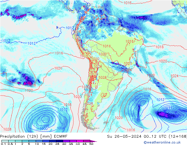 Precipitation (12h) ECMWF Su 26.05.2024 12 UTC