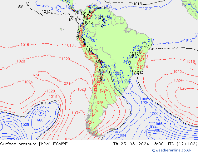 Surface pressure ECMWF Th 23.05.2024 18 UTC
