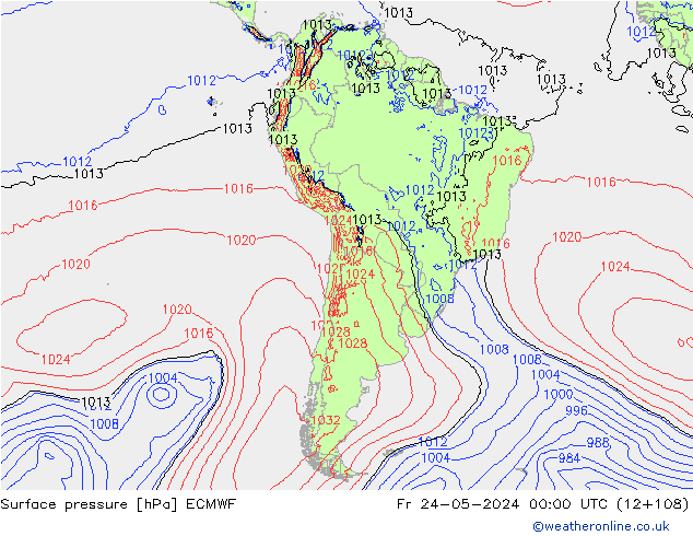 Atmosférický tlak ECMWF Pá 24.05.2024 00 UTC