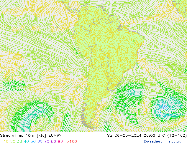 Streamlines 10m ECMWF Su 26.05.2024 06 UTC