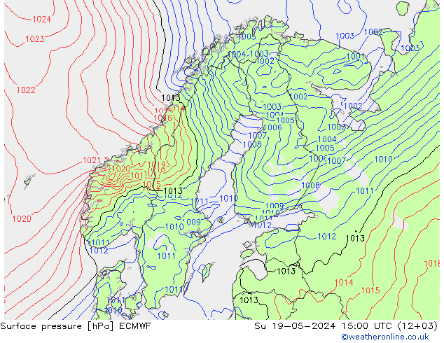 pressão do solo ECMWF Dom 19.05.2024 15 UTC