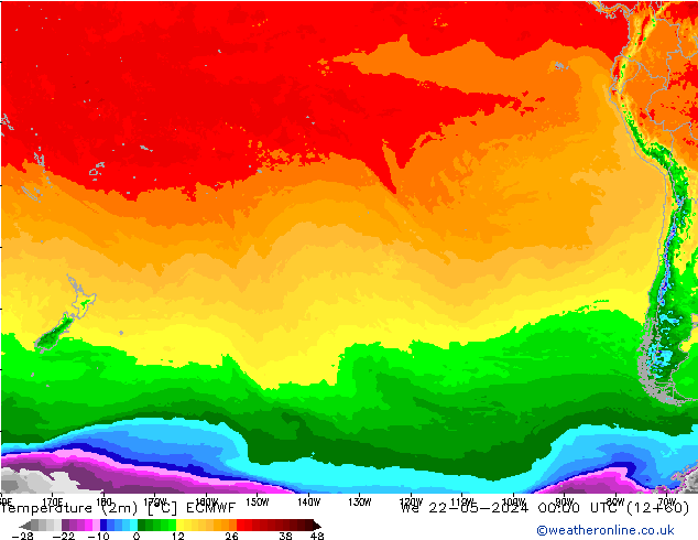 Temperatura (2m) ECMWF Qua 22.05.2024 00 UTC