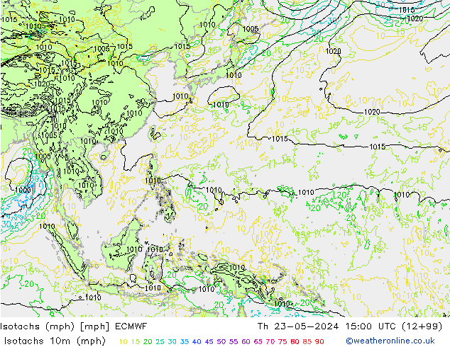 Isotachs (mph) ECMWF gio 23.05.2024 15 UTC
