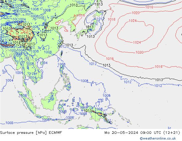 Presión superficial ECMWF lun 20.05.2024 09 UTC