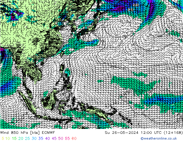 Rüzgar 850 hPa ECMWF Paz 26.05.2024 12 UTC