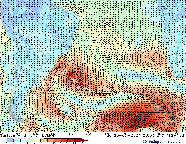 Surface wind (bft) ECMWF So 25.05.2024 06 UTC