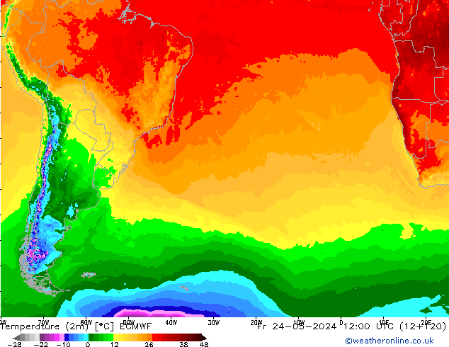 Temperature (2m) ECMWF Fr 24.05.2024 12 UTC