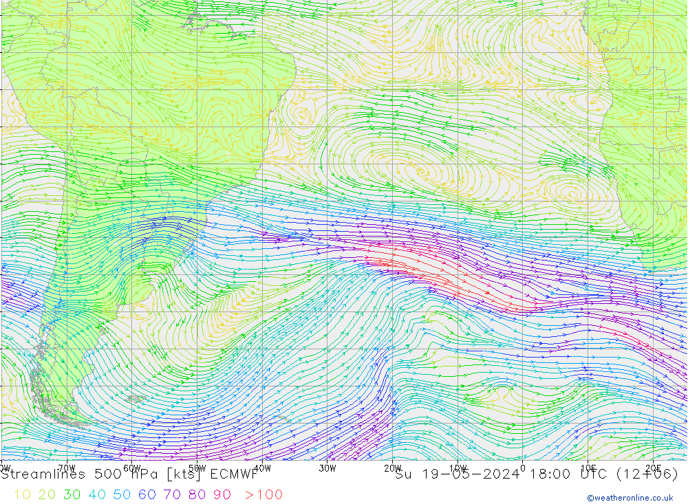Streamlines 500 hPa ECMWF Su 19.05.2024 18 UTC