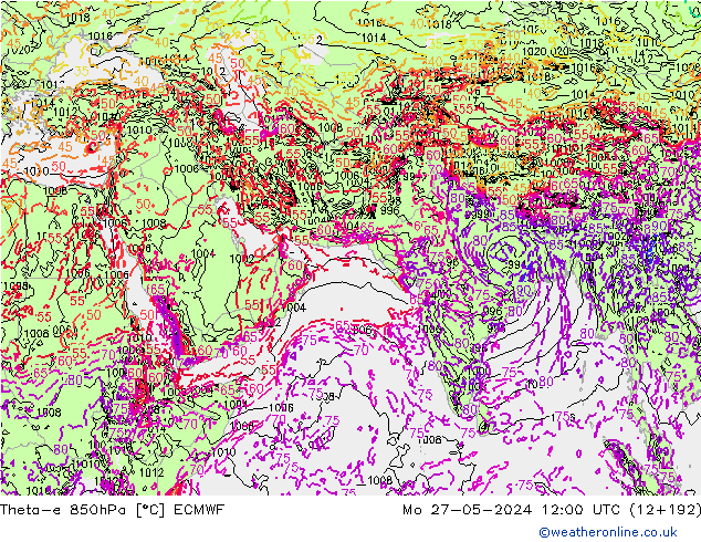 Theta-e 850hPa ECMWF  27.05.2024 12 UTC